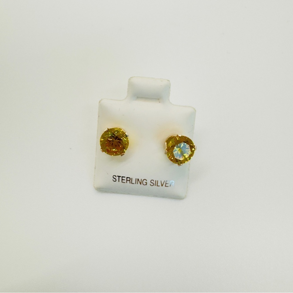 Brand New 6mm Yellow Round CZ 925 Sterling Silver Earrings